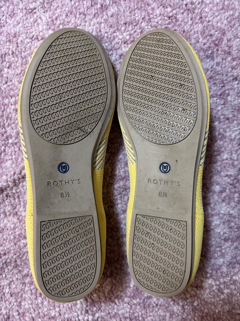 Rothy's Yellow Knit Pointed Flats with Blue Heel Trim - Picture 5 of 6